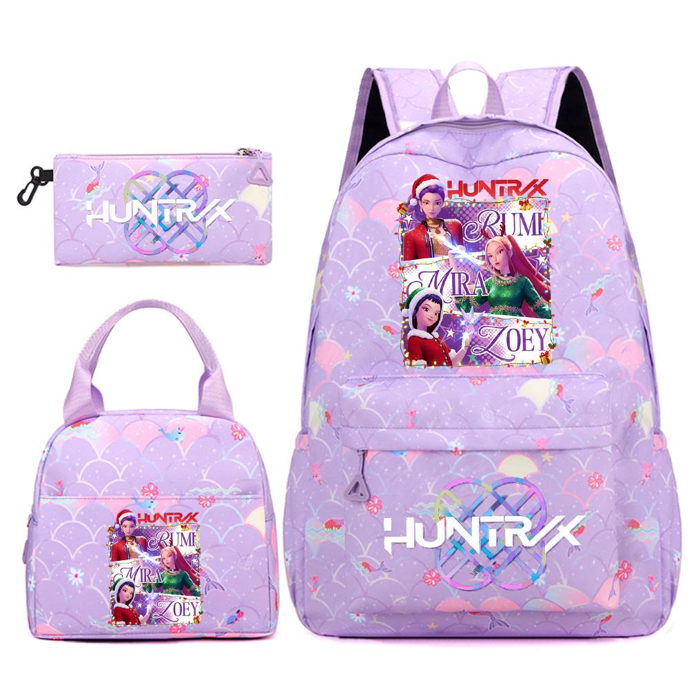 3Pcs/set Christmas Kpop Printed Backpack Handbag Pencil Case for Teenger Student Girl Boy Schoolbag Kid Bookbag Large Capacity Travel Bag Kid Gift