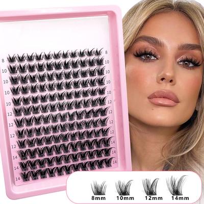 Einzelnes Cluster Dichte Segmentierte Falsche Wimpern 8-14mm Transparenter Stiel 12 Reihen Wimpern