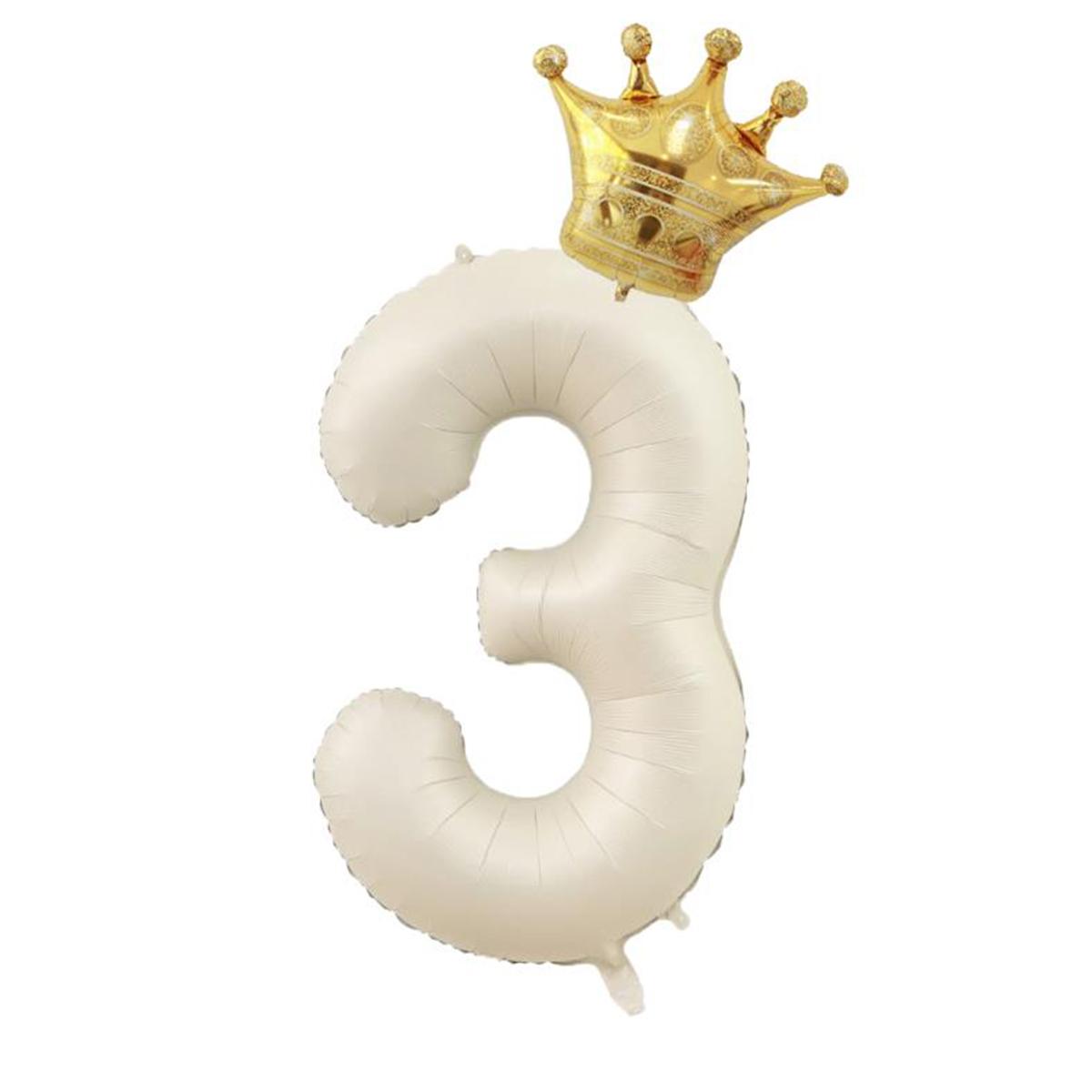 

2PCS/PACK, 40 inch oversized Cream Digital Crown Balloon Set Set Anniversary Birthday Party Decoration Digital Balloon Party Decoration Balloon 3 вершковий