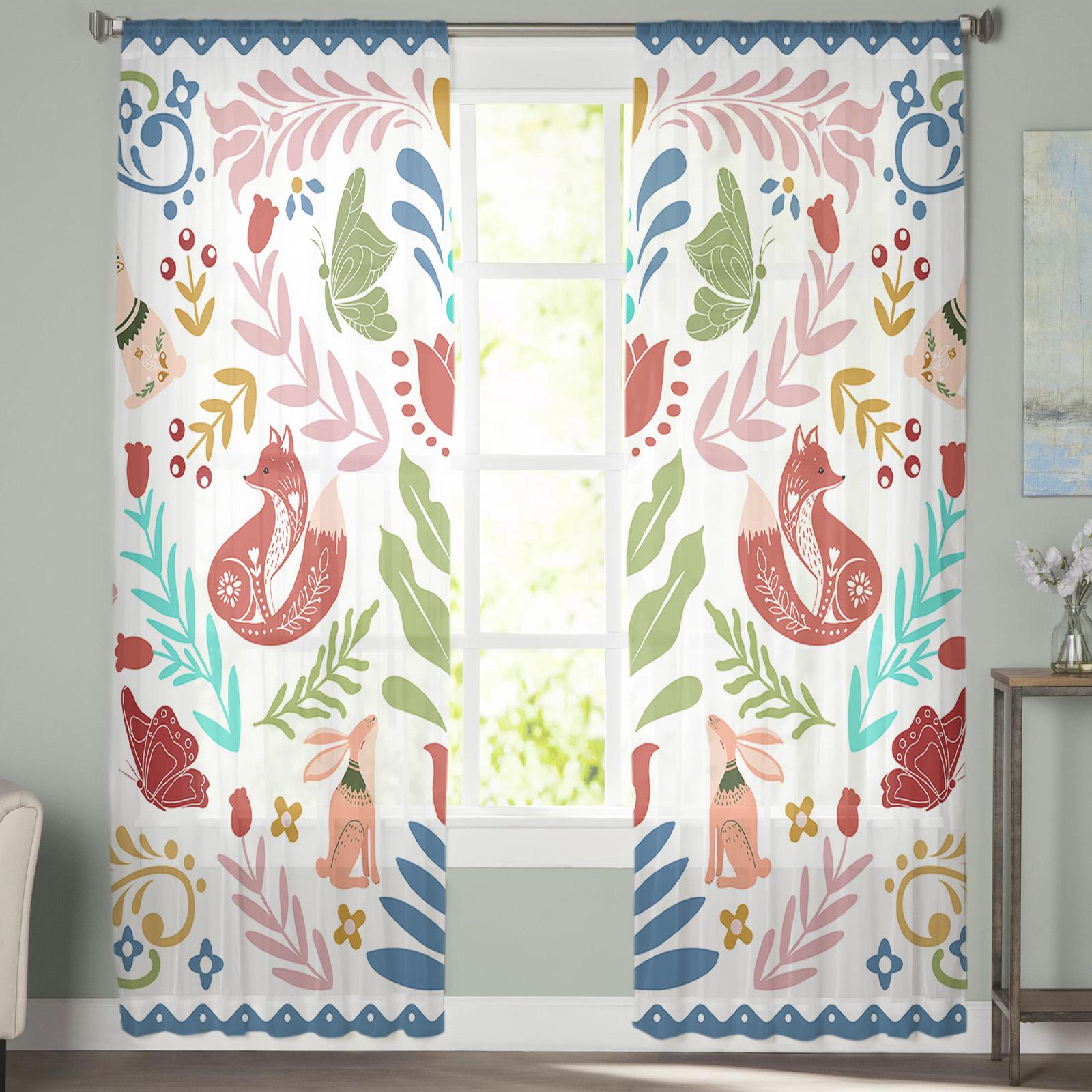 Бабочка Цветок Любовь Кролик В горошек Лиса Вуаль Прозрачные Шторы Гостиная Окно Тюль — фото 2