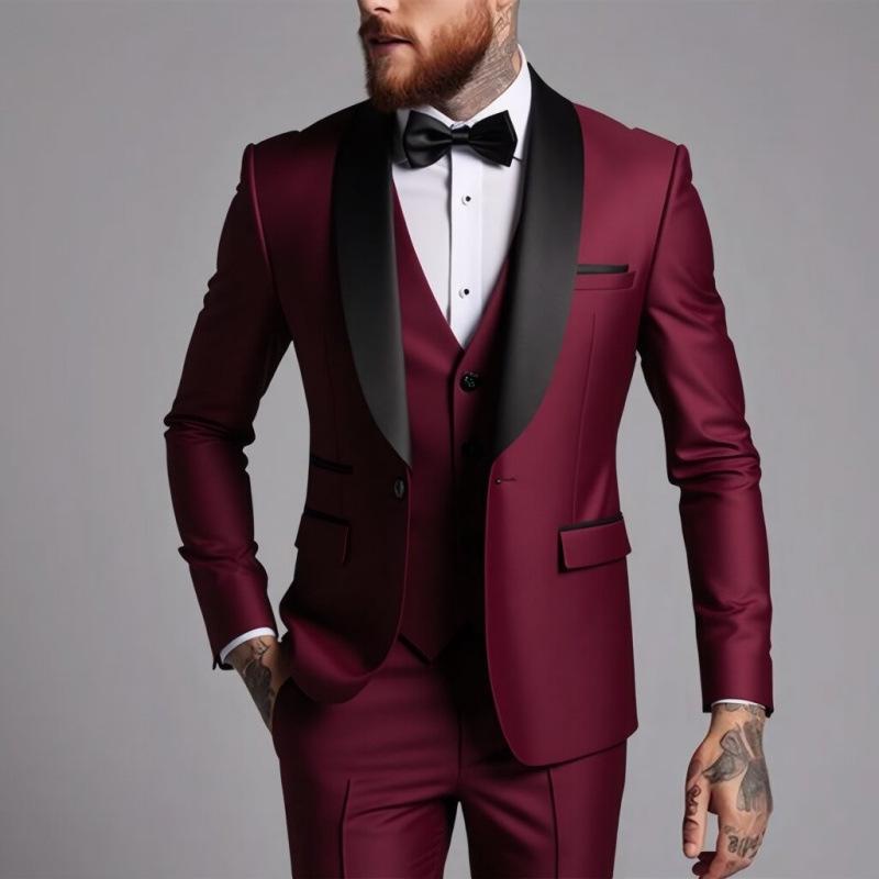 Abito da uomo a tre pezzi slim fit in stile coreano, per occasioni business casual, matrimoni ed eventi formali
