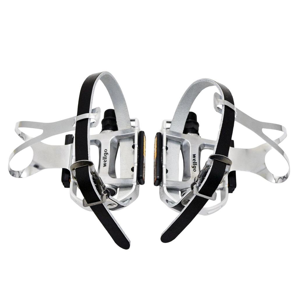 Wellgo R104 Classic Road Touring Pedals with Toe Clips and Leather Straps (WE2784)