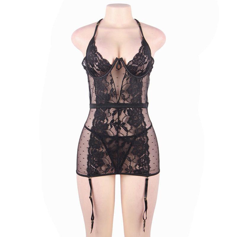 Damen Nachthemden Übergröße Erotisches Kleid Sexy Spitzennachthemd