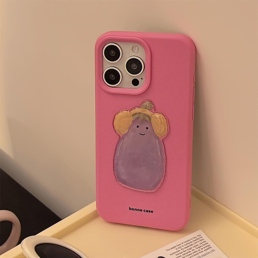 Cute Headphones Eggplant Suitable for Apple 17 Mobile Phone Case 15 Promax Korean Style Iphone14 Three Dimensional 13 Silicone 15