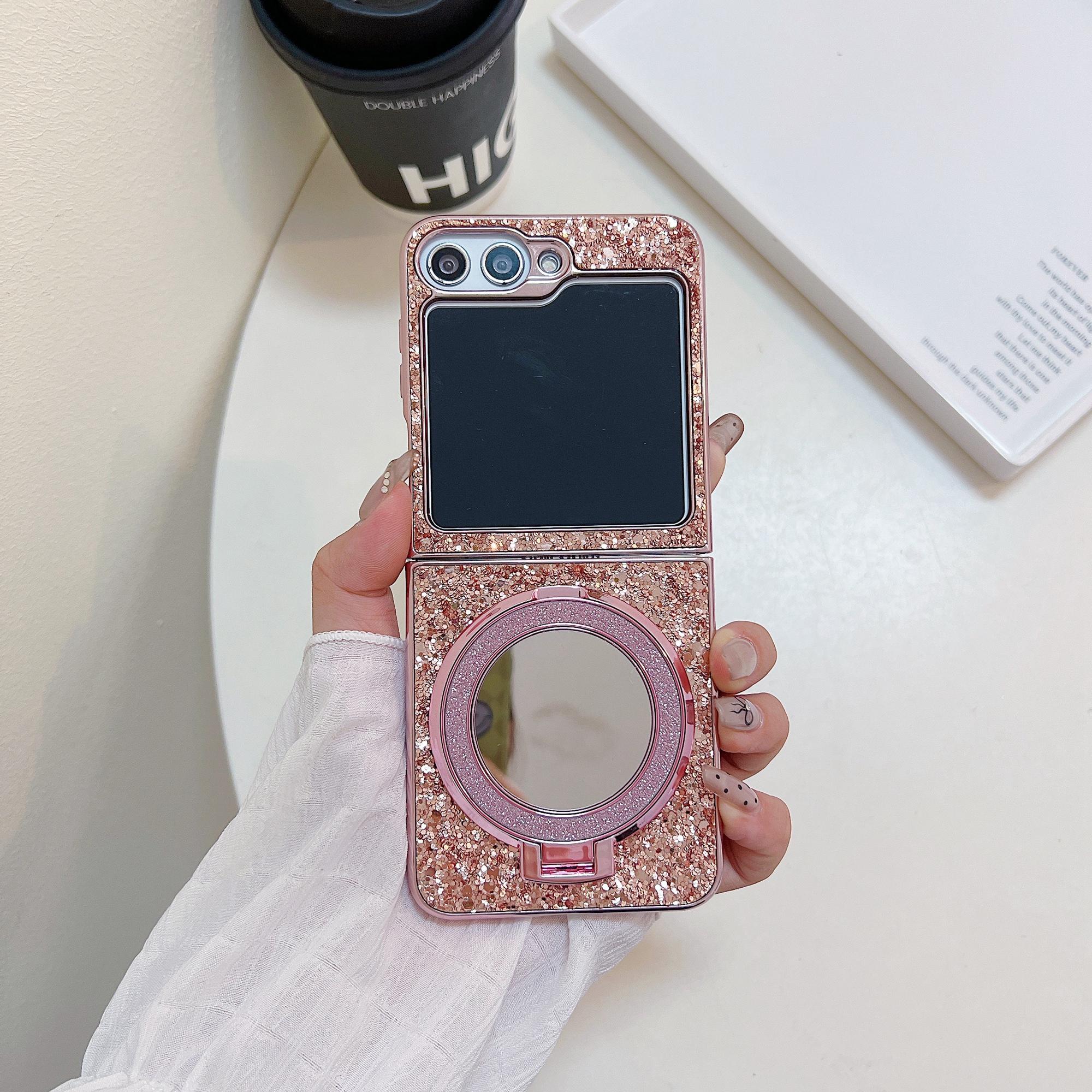 

For Samsung Galaxy Z Flip7 FE 5G/Z Flip6 5G Case TPU+PC Kickstand Phone Cover with Mirror Rose Gold