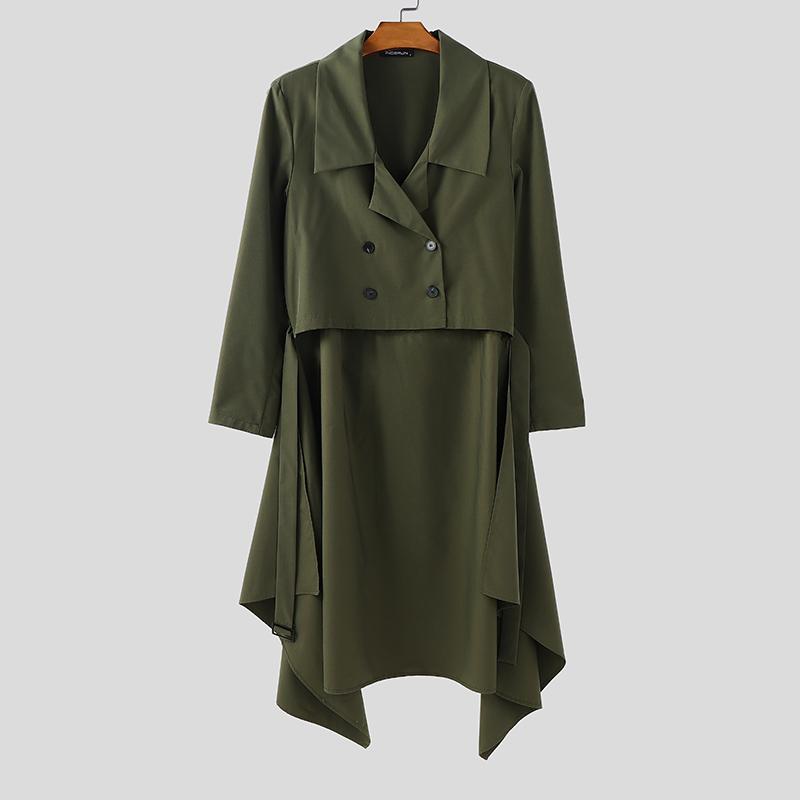 

INCERUN Spring Men Long Sleeve Buttons High Low Irregular Long Coats Windbreaker 5XL армия зеленый