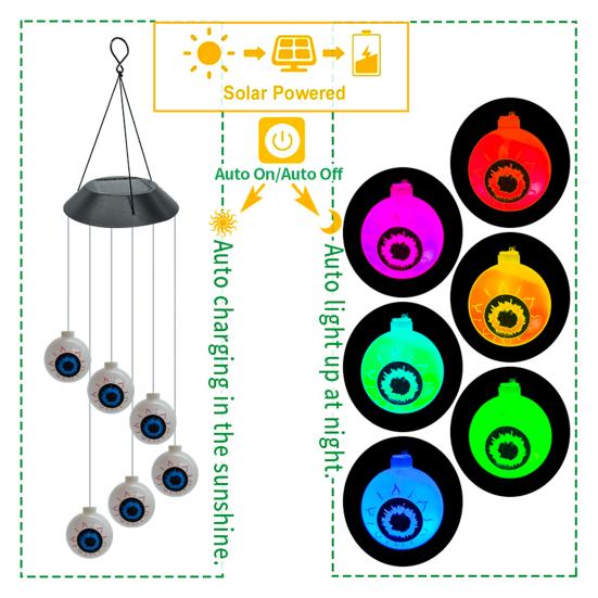 Campanelli a vento solare a LED da appendere all'aperto, luce bianca calda, impermeabile, carino, per giardino, patio, cortile, con gancio