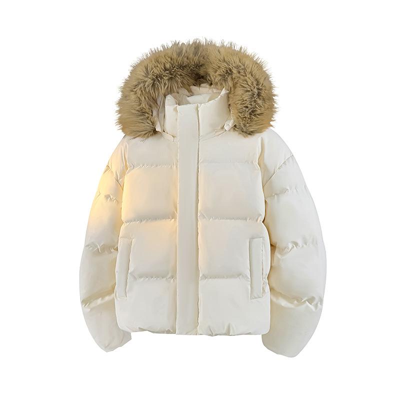 Hooded Cotton Jacket Men Women Thick Fur Collar Bread Coat Winter Short Parkas Outwear Cotton Jacket