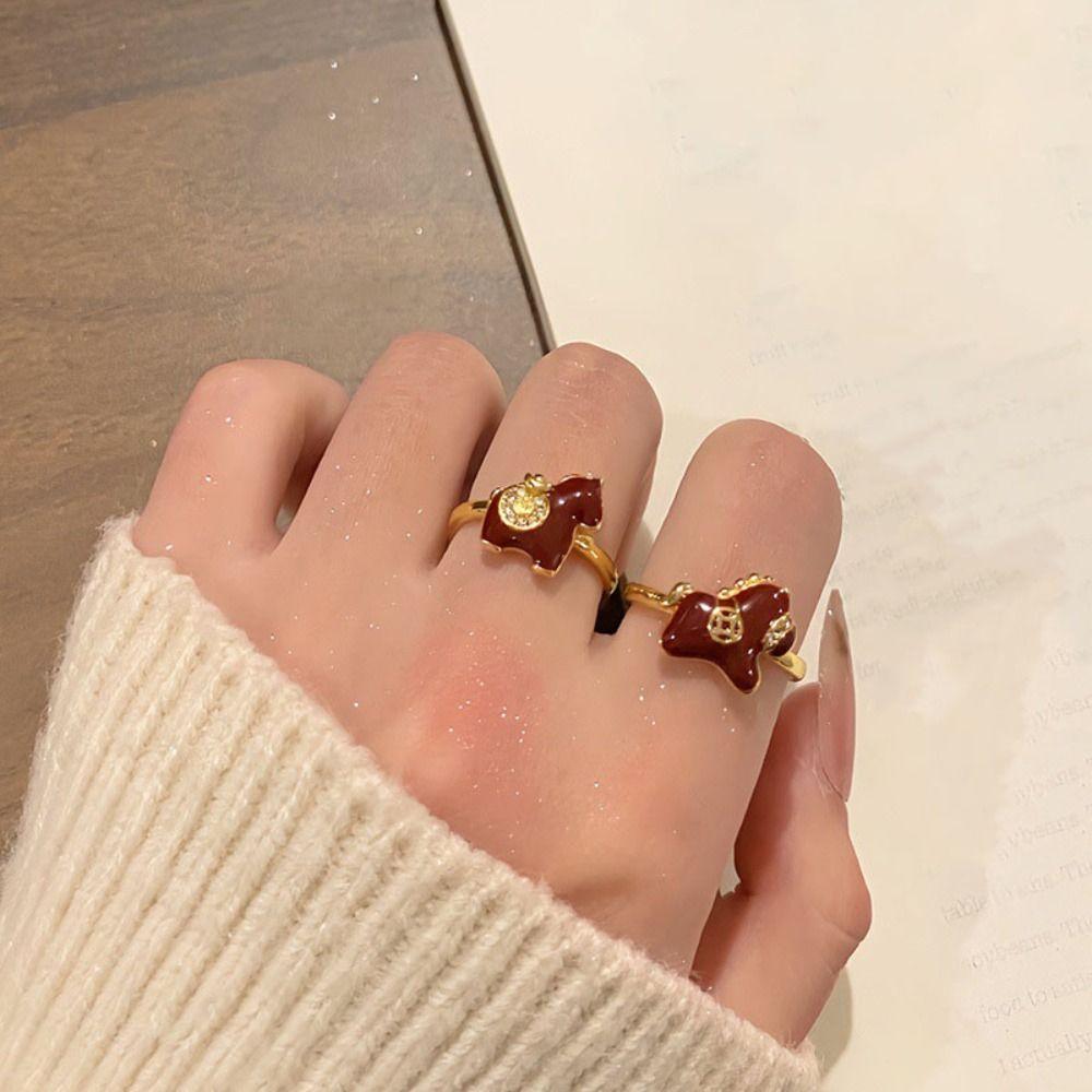 Adjustable Zodiac Horse Ring Good Luck Opening Ring Stackable New Year Drip Oil Ring  Women Men