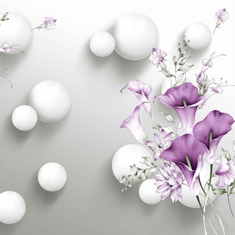 Fototapet 3D Stereo Cirkelboll Lila Calla Blommor Väggmålningar Sovrum Vardagsrum TV Bakgrund Väggmålning