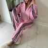Womens Velvet Contrast Stripe 2-Piece Set Loose Fit Zip-Up Hoodie Wide-Leg Pants Casual Outfit