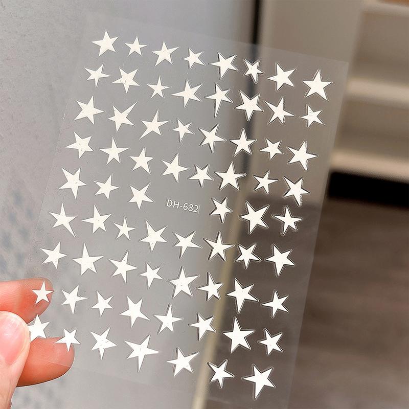 Simple Laser Silver Star Nail Art Stickers Holographic Colorful Self-Adhesive Star Decal Diy Manicure Star Slider