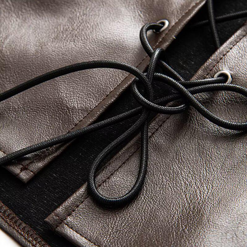 2025 Spring Women's Euro-American Style Halter Tie-Up Cutout PU Crop Vest