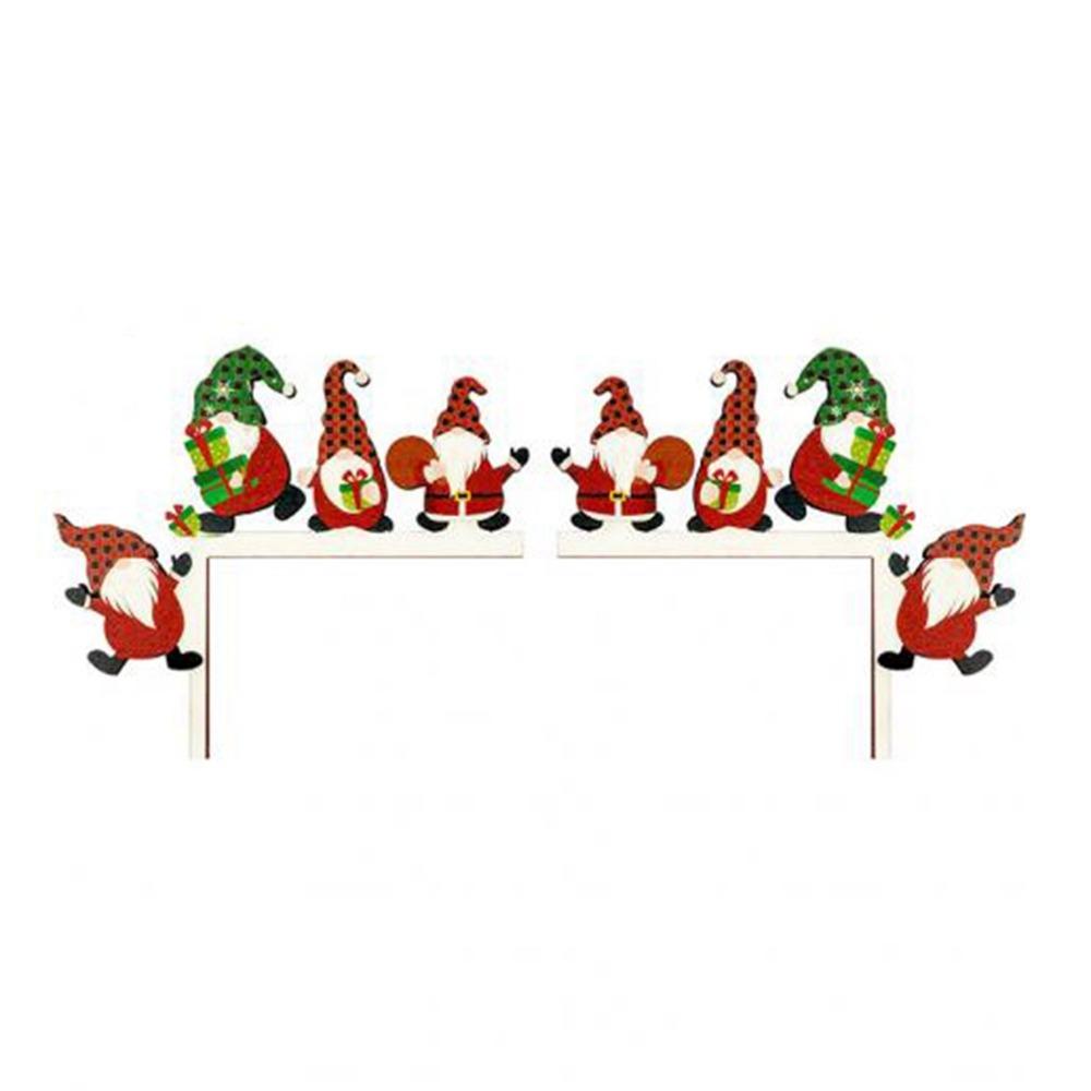 1 Pair Wooden Craft Christmas Door Frame Decorative Faceless Old Man Pendant  Window