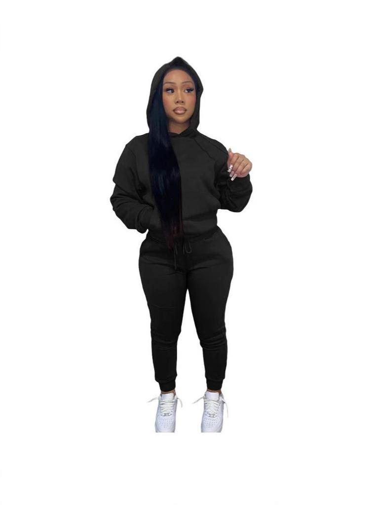 European & American Women's Plus Velvet Hooded Sweatshirt & Pants Set - Casual Sportswear