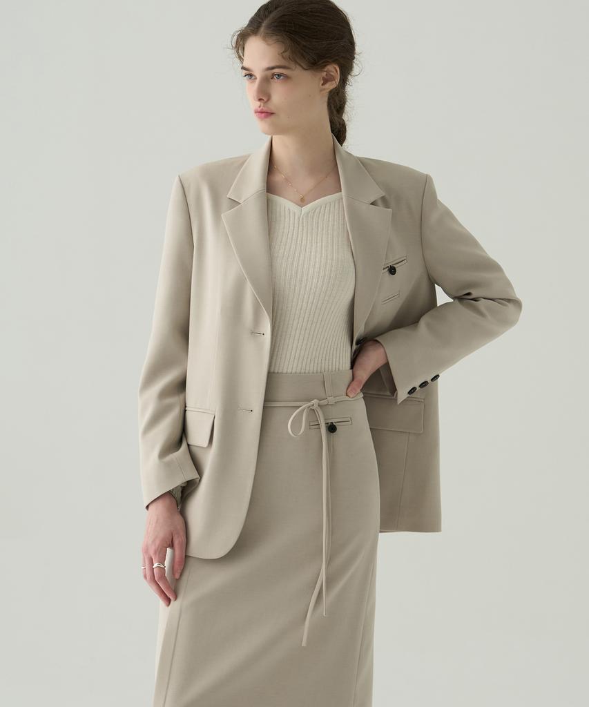 Drawfit Women Wool Cotton Double Welt Single Blazer [Ash Cream]