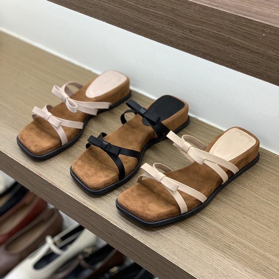 Purple temperament wedge heel French thin strap cool slippers fairy shoes 2025 new summer bow Roman sandals