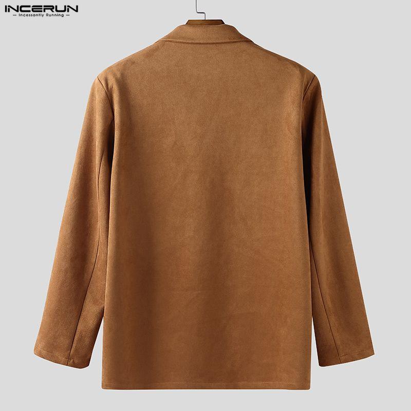INCERUN Autumn Men Notched Lapel Long Sleeve Suede Blazer Casual Loose Coats