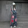 2026 Womens American Street Style Vintage Denim Set Loose Letter Print Sweatshirt Wide Leg Pants Two Piece