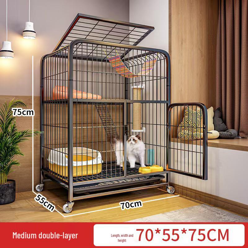 Three-Level Cat Villa: Spacious Square Tube Breeding Cage with Cat Bed