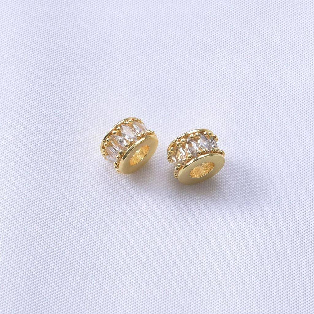 14K Gold-Filled Diamond-Set Barrel Spacer Beads for DIY Jewelry Crafting