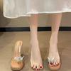 Transparent One-word Sandals 2025 Summer Fairy Wind Toe Bow Thick-soled Waterproof Table High Heel Cool Slippers Female