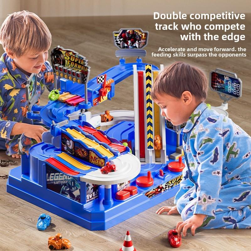 Plastic Childrens Race Car Track Set With Doublesided For Kids Playroom Fun