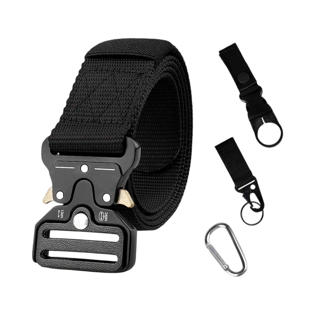 Men’s Belt – Multi-Purpose Canvas Belt with Mountaineering Buckle, Keychain, Water Bottle Buckle, Outdoor Military