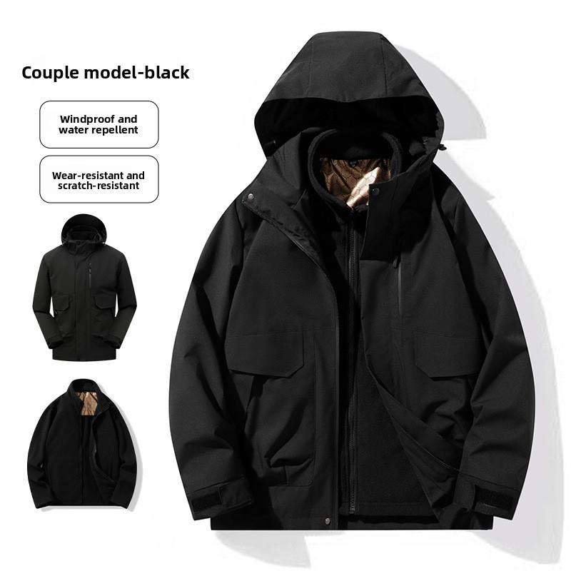Winter Thickened Three-in-One Couple's Windbreaker Sports Jacket Three-Proof Detachable Outdoor American Workwear Jacket for Men