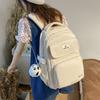 Simple Solid Color Letter Printed Student Backpack With Plush Pendant For Daily Use
