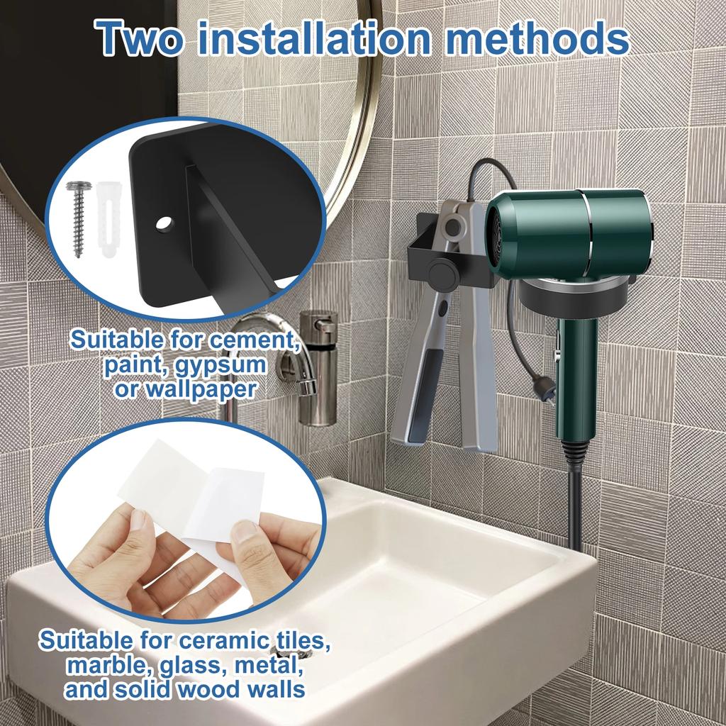 Hair Dryer Holder Wall Mounted Bathroom Hair Straightener Storage Holder Hair Tool Organizer Adhesive Toilet Blower Holder Racks