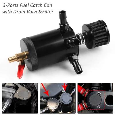 Universell Aluminium 3-Portars Oljeuppsamlare Tank med Ventileringsfilter Motor Mini Oljeseparator