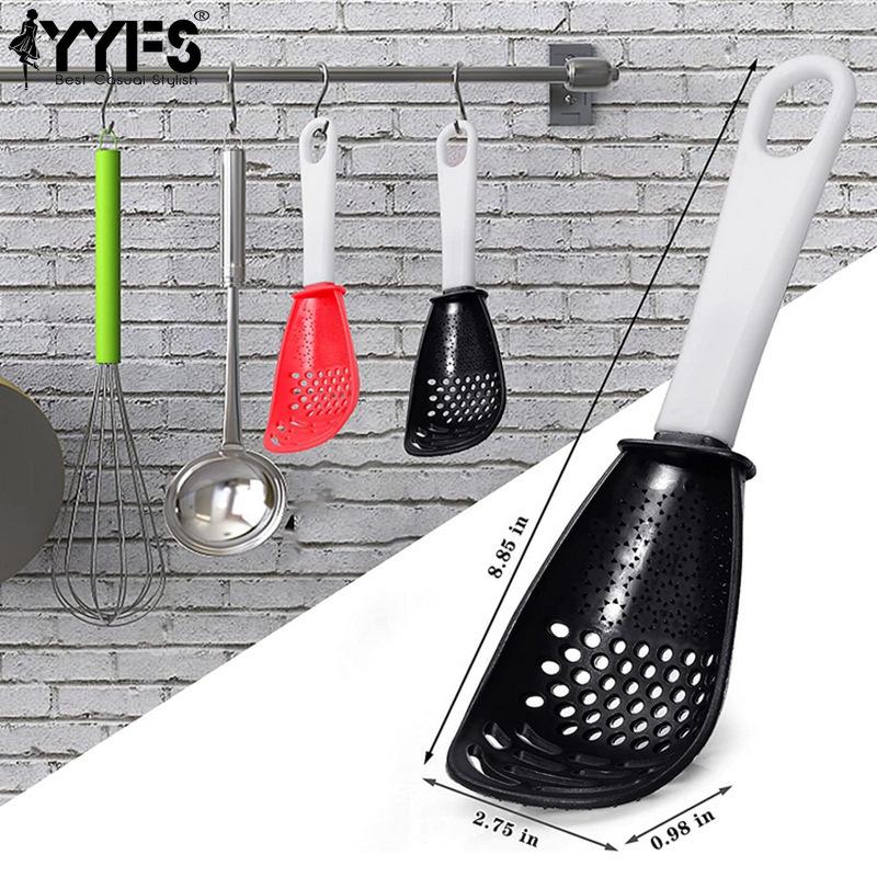 Multifunctional Heat Resistant Kitchen Spoon with Colander - Red and Black