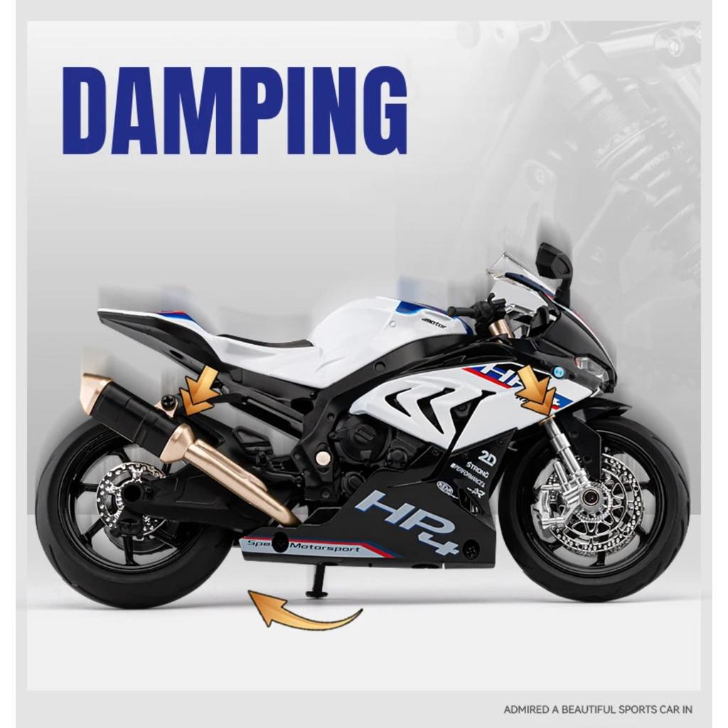 1/12 BMW HP4 Alloy Die Cast Racing Motorcycle Model Vehicle Collection Sound and Light Off Road Autocycle Toys Car