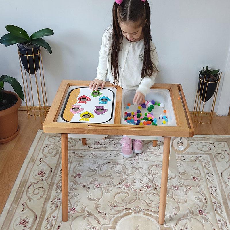 Montessori Sensory Bin Tools Table Game Wooden Tray Sorter Fine Motor Training Parish Color Matching Activity Games For Children