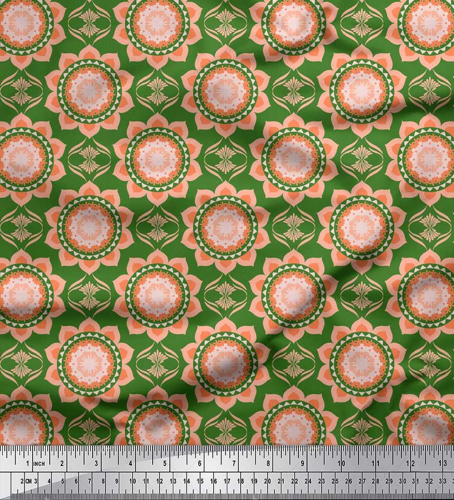 Soimoi Red Japan Crepe Satin Fabric Vector Design Damask Print Fabric by the metre 42 Inch