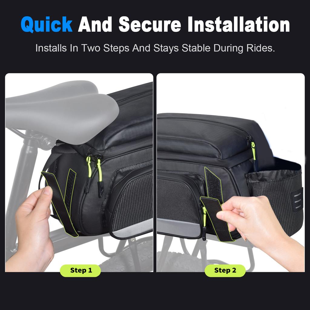 Bike Rack Bag Large Capacity 12L 3 in 1 Rack Shoulder Handbag with All Around Reflective Design for Cycling