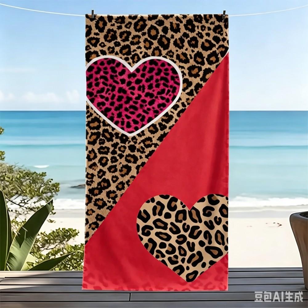 Bold Coquette Beach Towel Large Mix Leopard Print Heart Microfiber Towel for Vacation