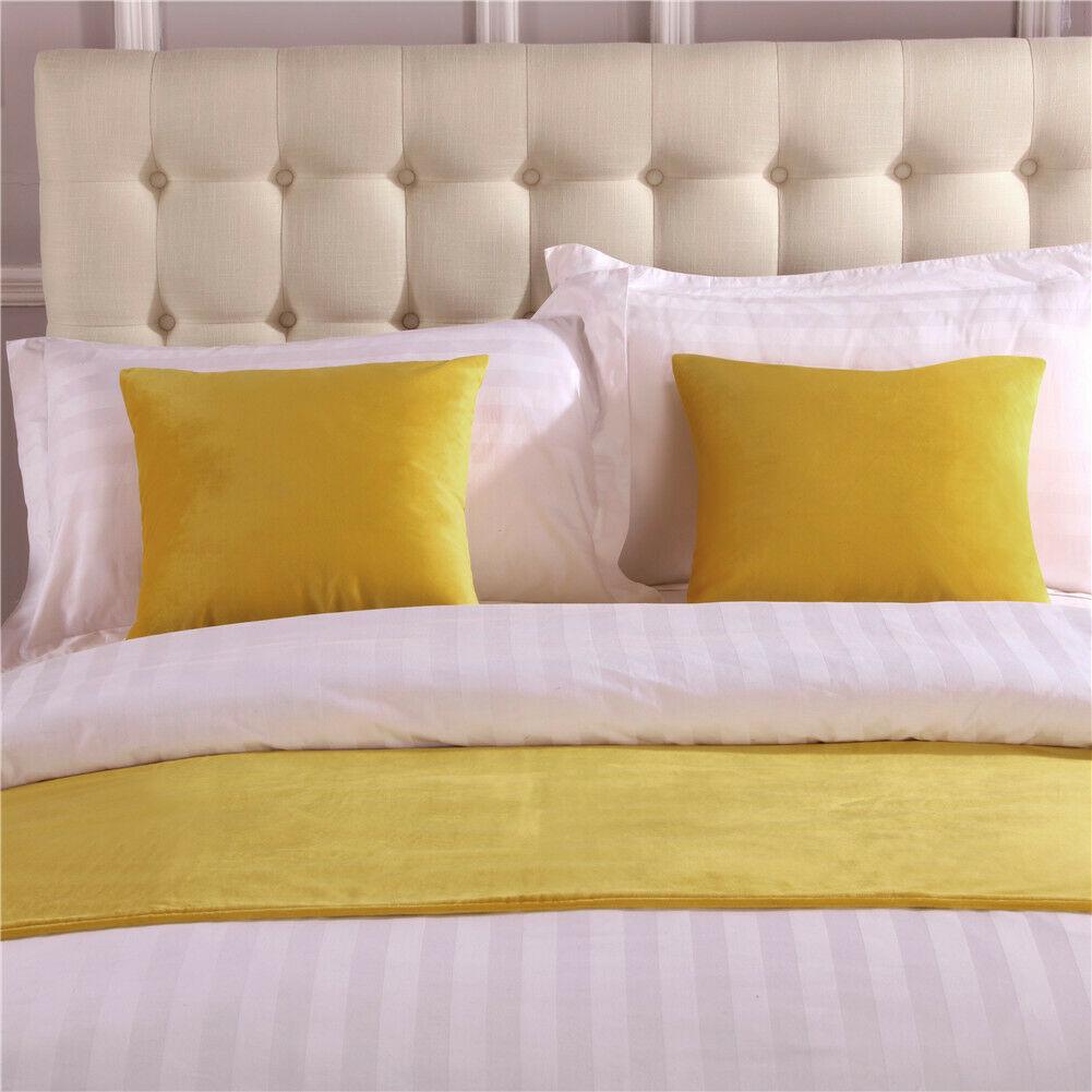 Luxury Velvet Solid Bed Runner Scarf Protector Slipcover Bed Decorative Scarf for Bedroom Hotel Wedding Room Twin/Queen/King