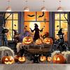 1 piece of Halloween photo background banner - Spirit witch, pumpkin and haunted house scenezyc