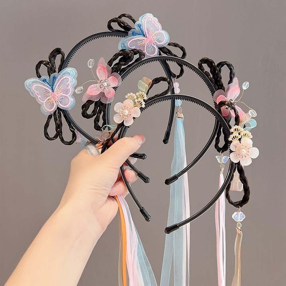 Tassel Butterfly Ribbon Headband Chinese Style Hair Bands for Children Gifts