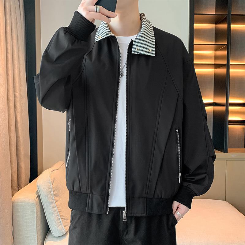 

Male Spring and Autumn American Casual Striped Lapel Trend Versatile Loose Student 3XL чёрный
