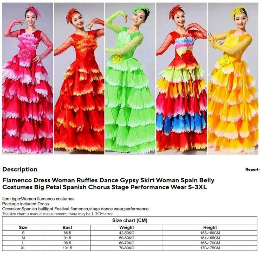 New 180-360 Degree Big Swing Petal Skirt 3 Colors S M L XL Spanish Flamenco Dress Bullfight Petal Dress