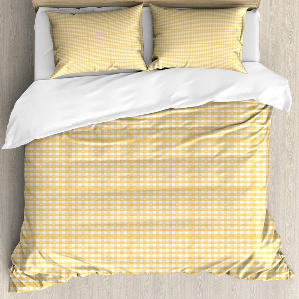 Yellow Plaid Square Three-Piece Quilt Cover 3D Digital Printing Bedding Set Bed Cover Batch