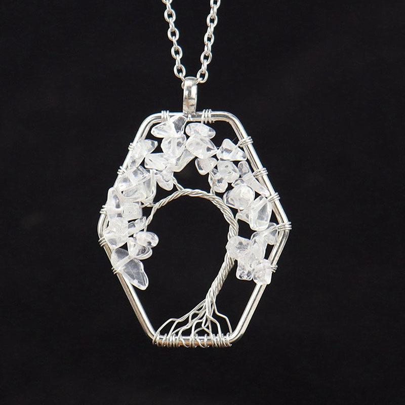 Hand-Wound Natural Gravel Crystal Curved Hexagon Tree Of Life Fortune Tree Necklace Women'S Necklace N15