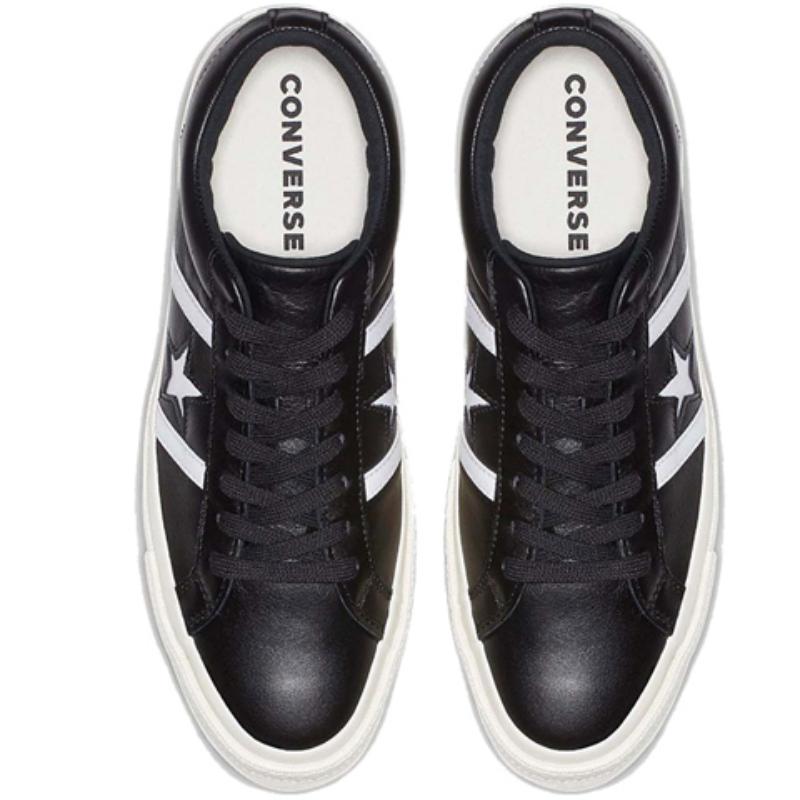 Converse One Star Leather Retro Casual Non-slip and Abrasion Resistant Low-Top Board Shoes Unisex Black and White