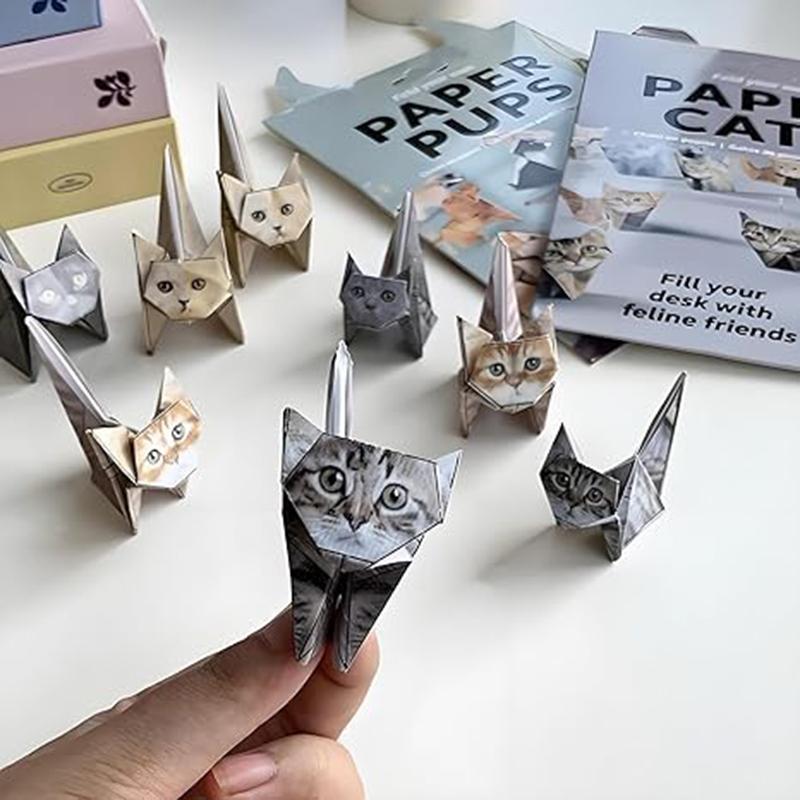 Cats Origami Set Cute Dog Dinosaur Handmade Craft Folding Paper Set 3D Animal Pattern DIY Craft Paper For Home Office Desk Decor