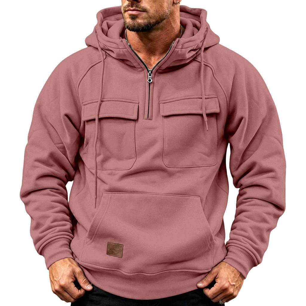 Men's Color Half-Zip Raglan Sleeve Hoodie with Pockets for Winter