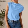 ZANZEA Damen Casual Wasserfallausschnitt Lose Sommer Kurzarm Bluse