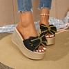 Women Wedges Slippers New Summer Fashion Bow Designer Slippers Thick Sole Non-Slip Outdoor Sandals Casual Open Toe Slides Women